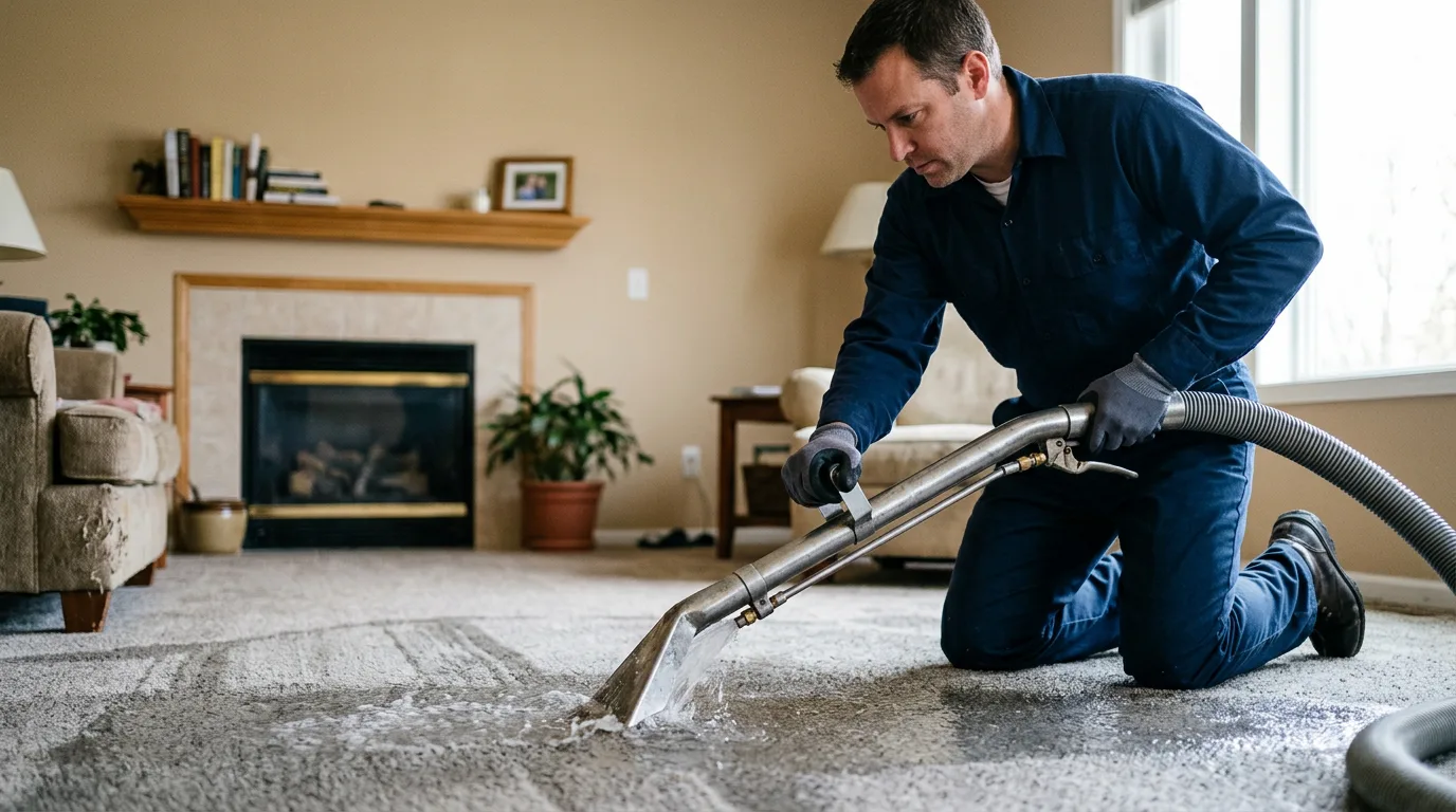 Water damage restoration technician working near Medford, NY